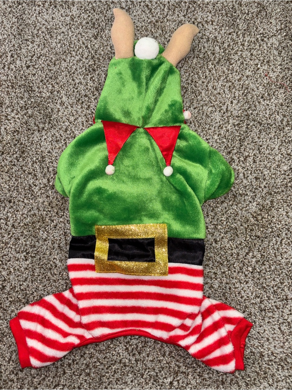 Holiday Elf Dog Costume - Green and Red Plush Onesie